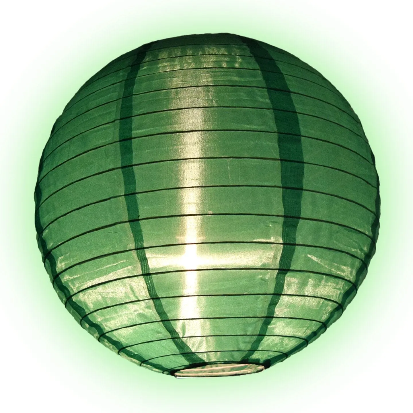 12 Inch Emerald Green Shimmering Nylon Lantern, Parallel Ribbing, Durable, Hanging