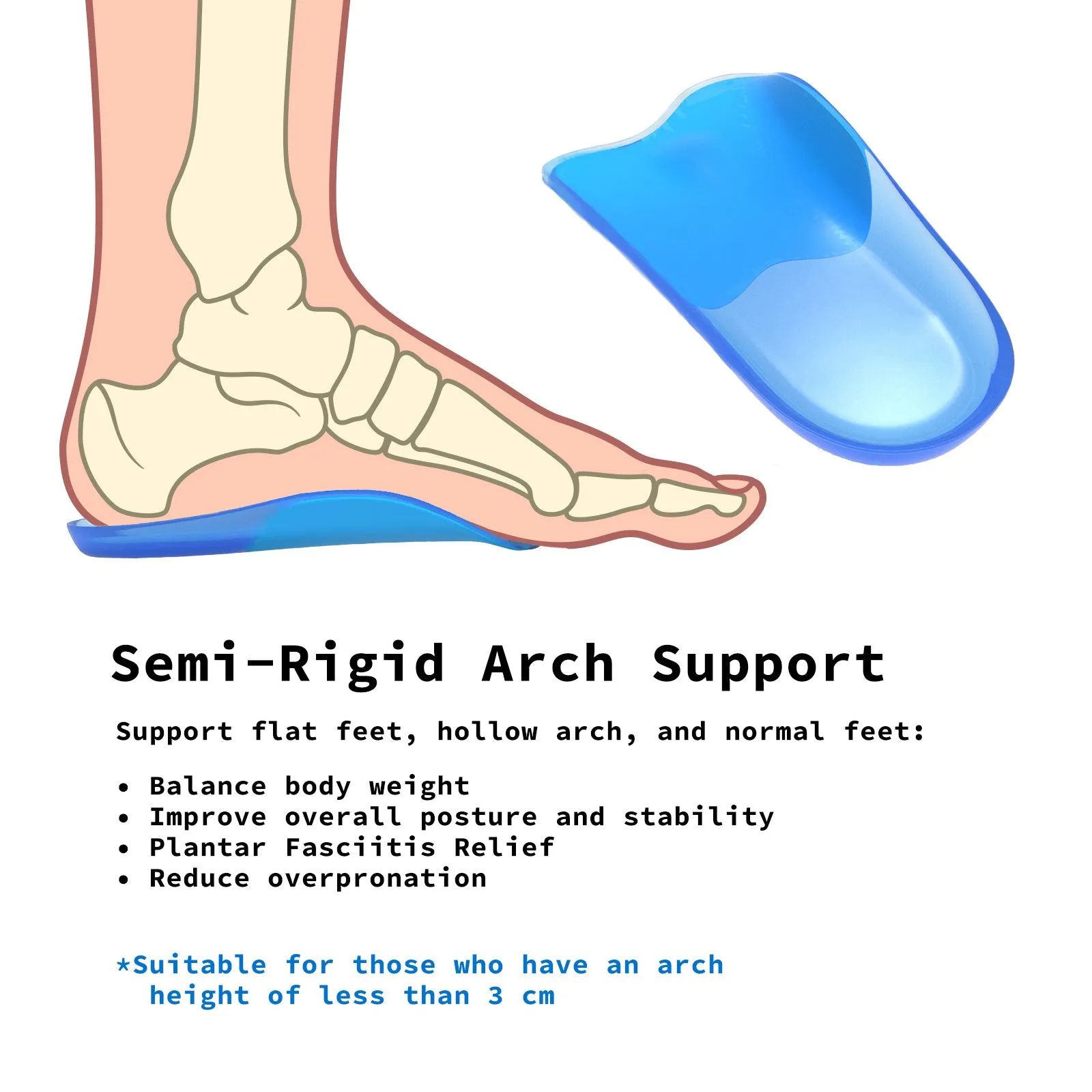 8X Gel Arch Support Half Insoles, Shock Absorption, Bibal Insole