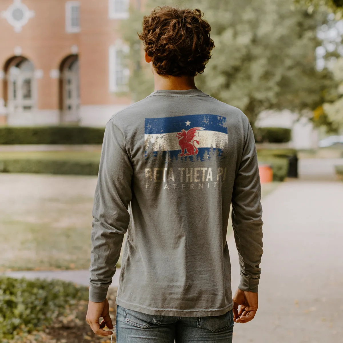 Beta Gray Comfort Colors Flag Long Sleeve Pocket Tee