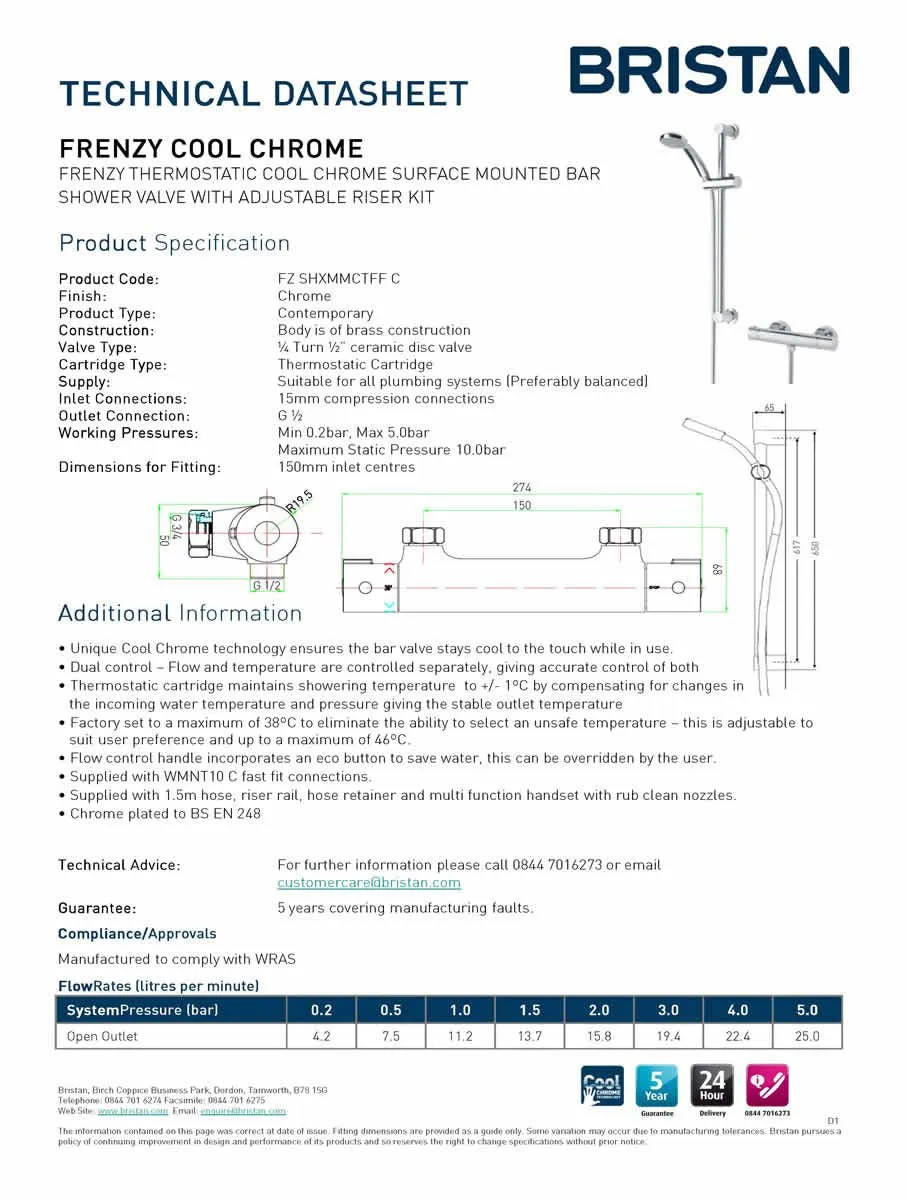 Bristan FRENZY Cool Touch Bar Mixer & Shower Valve