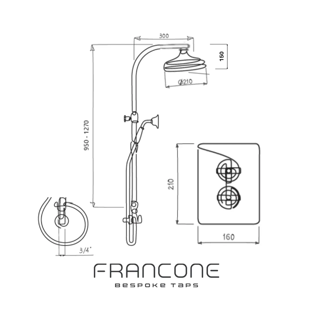 BTS18 Concealed thermostatic shower with arch column and hand shower