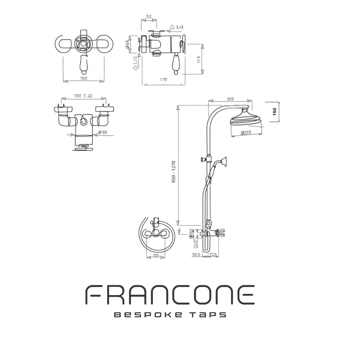 BTS22 Exposed thermostatic arch column shower with hand shower