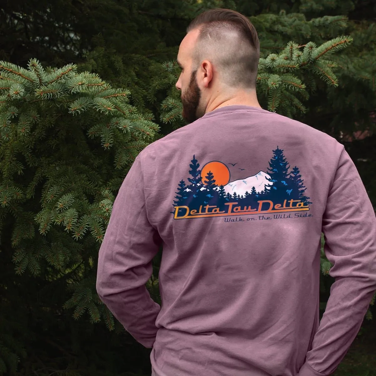 Delta Sig Comfort Colors Berry Retro Wilderness Long Sleeve Pocket Tee