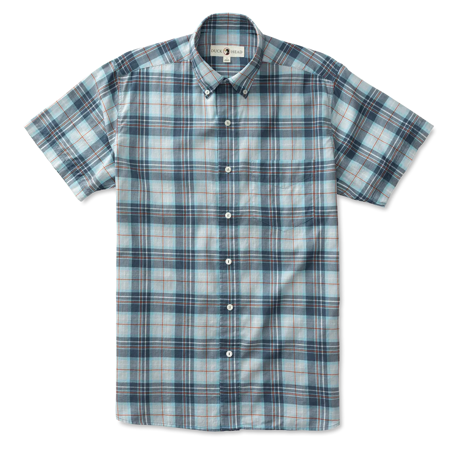 Duck Head Men's Harlow Plaid Twill Short Sleeve Shirt / Vintage Blue