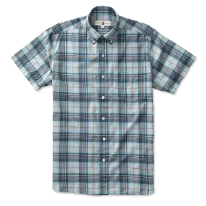 Duck Head Men's Harlow Plaid Twill Short Sleeve Shirt / Vintage Blue