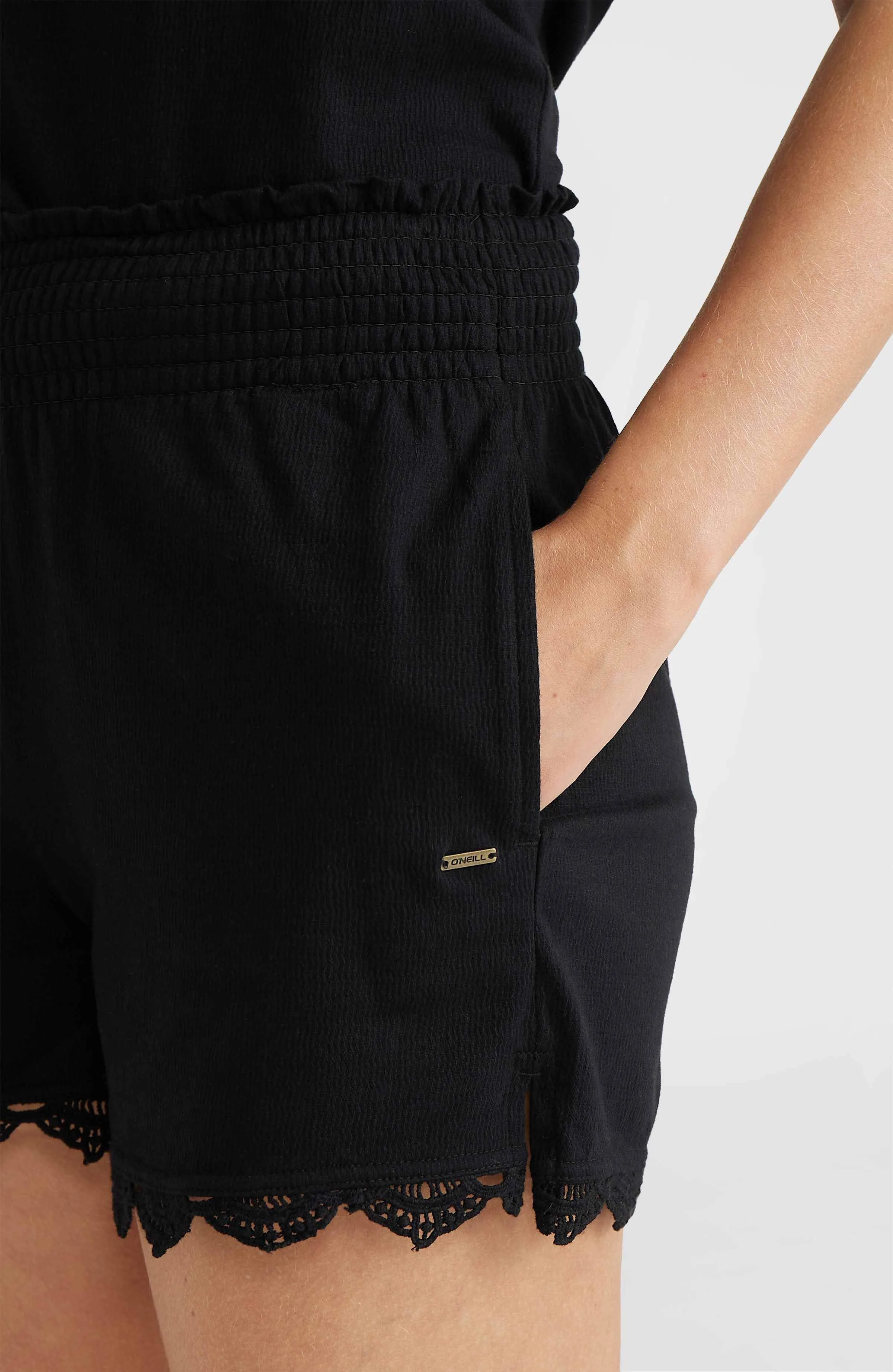 Essentials Ava Smocked Shorts | Black Out