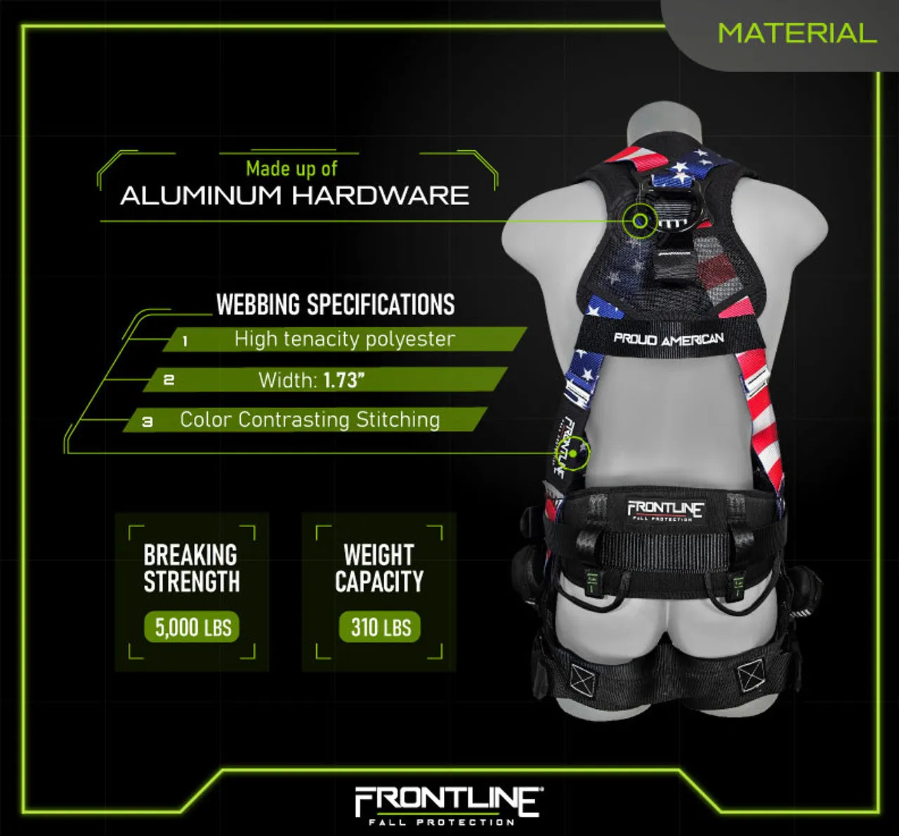 Frontline 110CTB-AM American Style Full Body Harness with Aluminum Hardware and Suspension Trauma Straps S