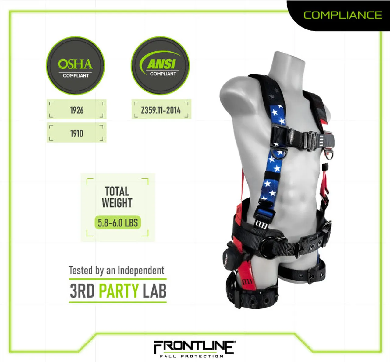 Frontline 110CTB-AM American Style Full Body Harness with Aluminum Hardware and Suspension Trauma Straps S