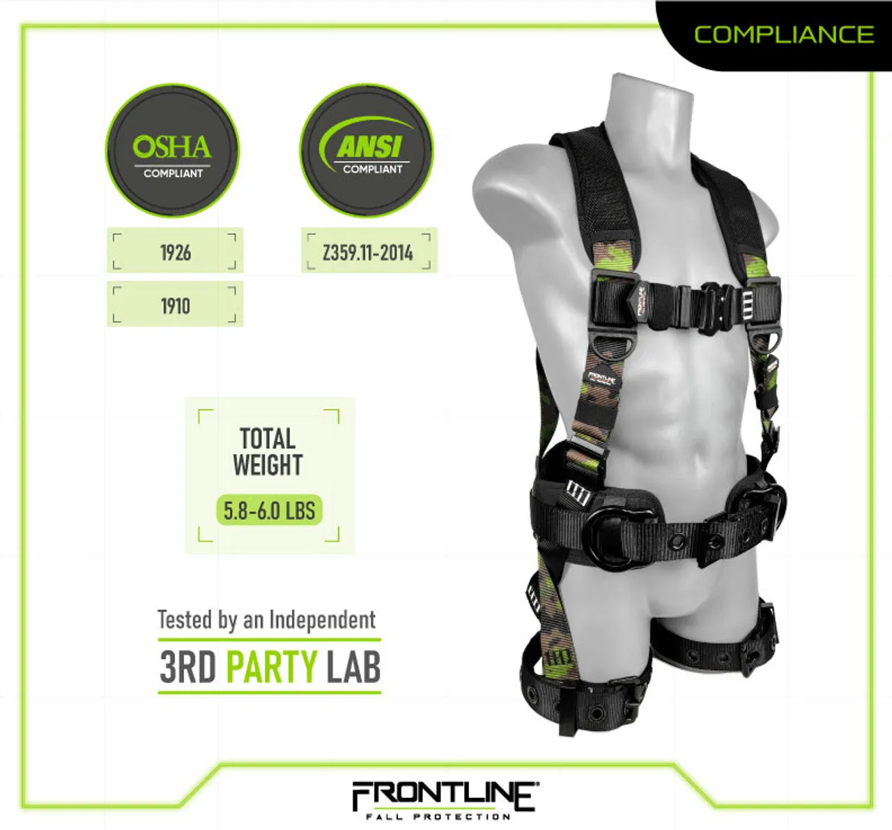 Frontline 110CTB-CF Camouflage Full Body Harness with Aluminum Hardware and Suspension Trauma Straps S