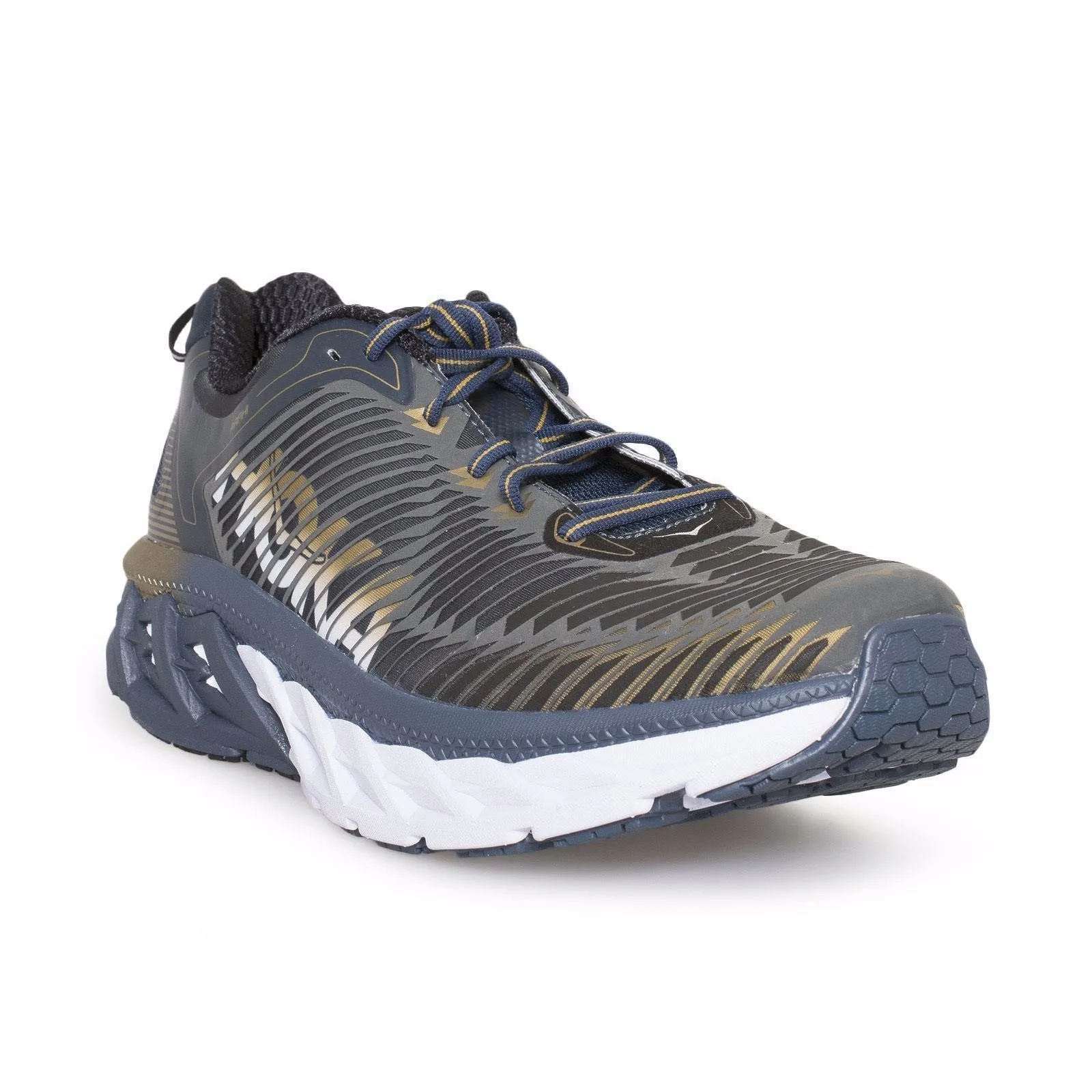 Hoka Arahi Midnight Navy Metallic Gold Shoes