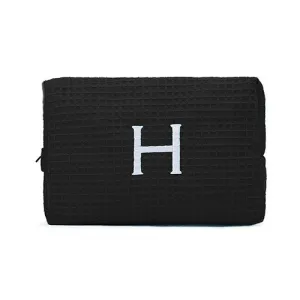 Large Cotton Waffle Cosmetic Bag - Black