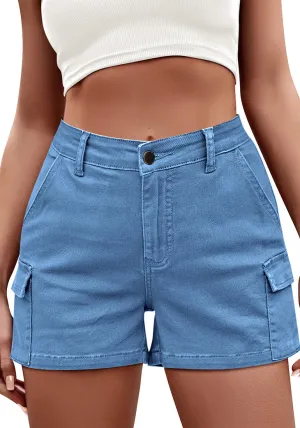 Medium Blue LookbookStore 2023 Cargo Shorts for Women High Waisted Casual Summer Stretchy Chino Shorts Short Cargos Colored Jeans