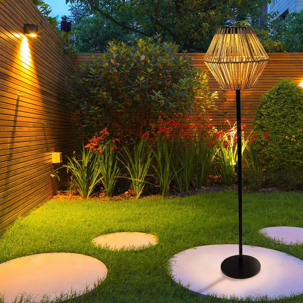 Outdoor 47" Solar Powered Rattan Floor Lamp