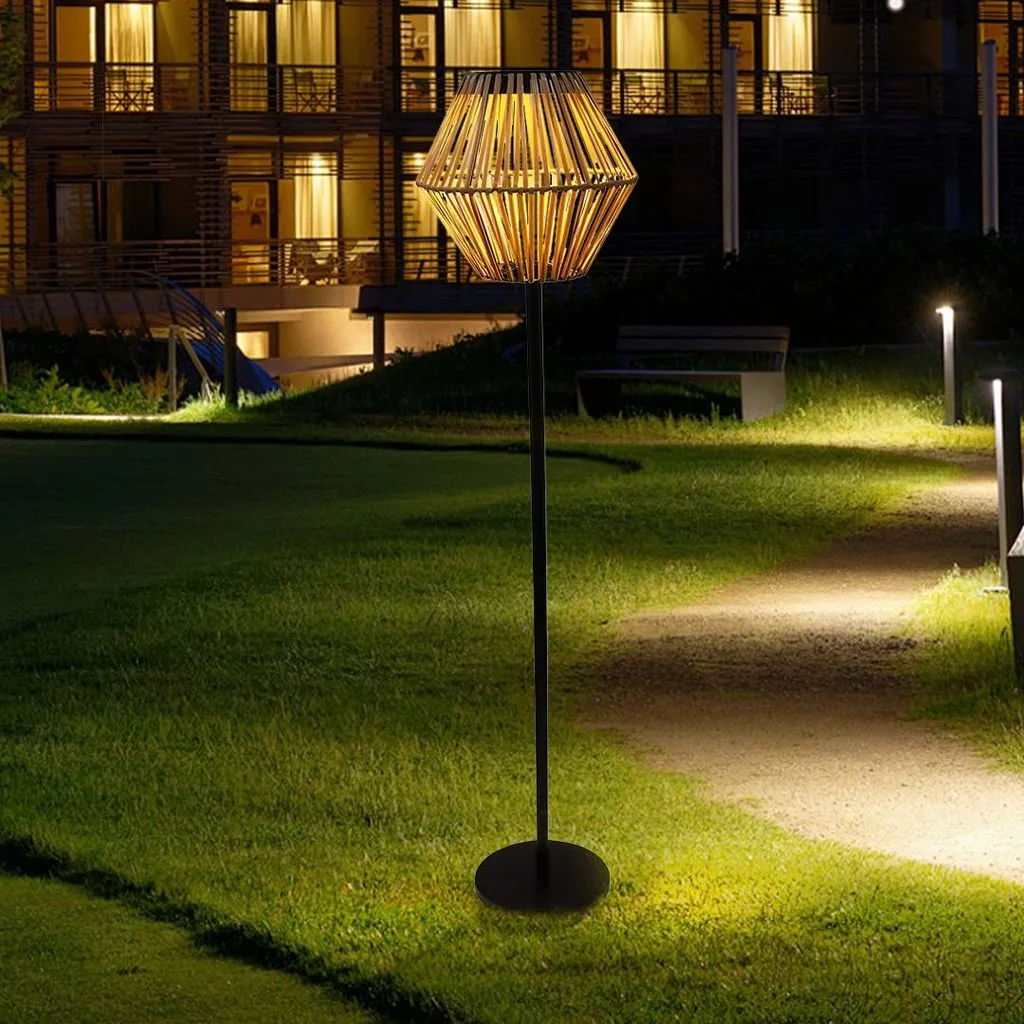 Outdoor 47" Solar Powered Rattan Floor Lamp