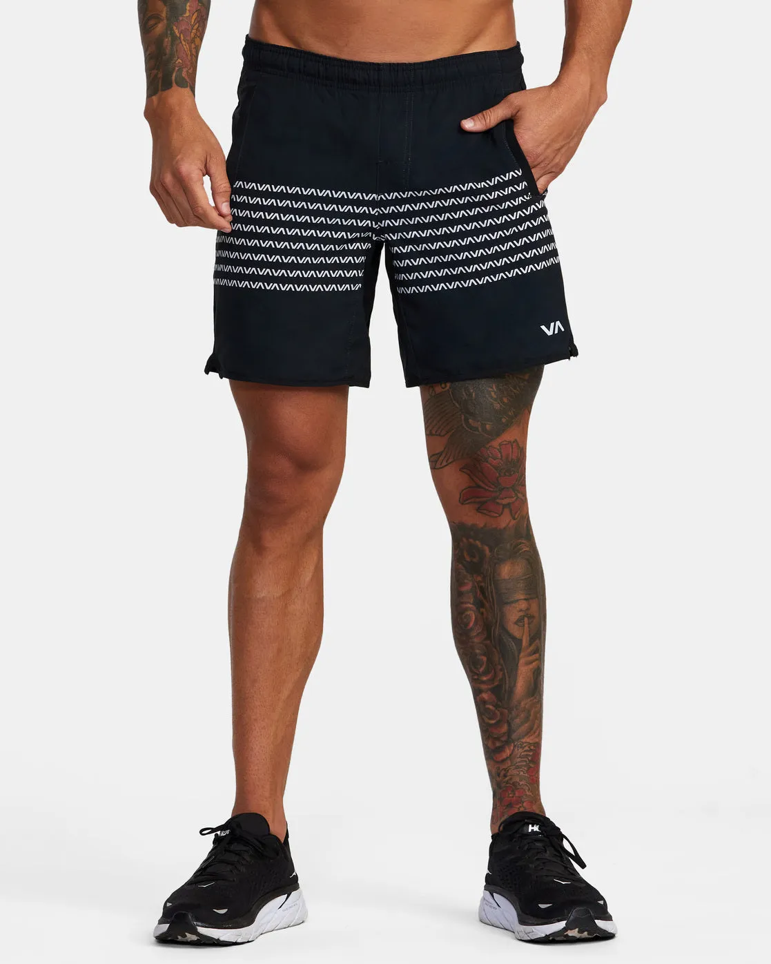 RVCA Yogger Stretch Athletic Shorts 17" - Black/White