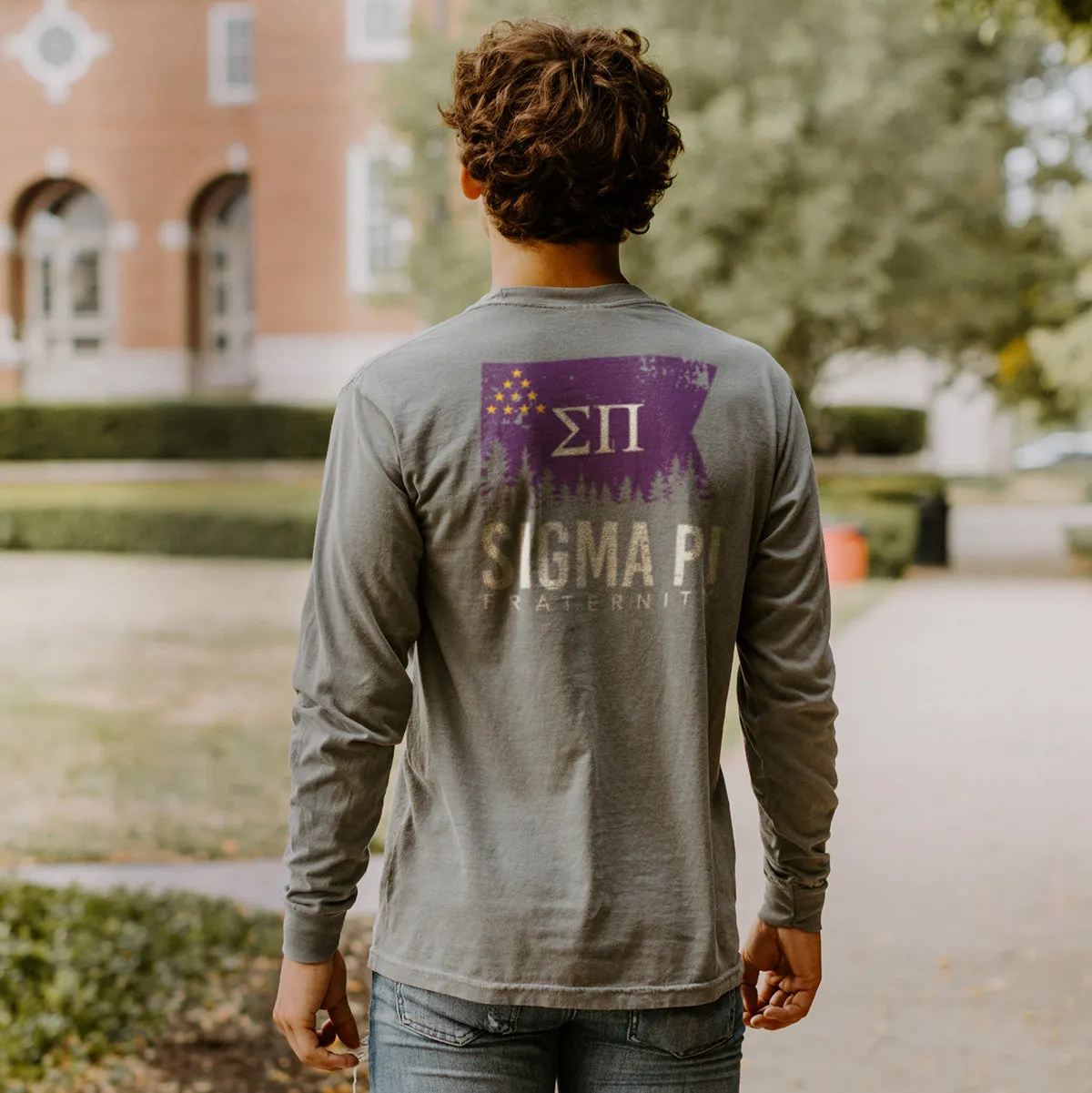 Sigma Pi Gray Comfort Colors Flag Long Sleeve Pocket Tee