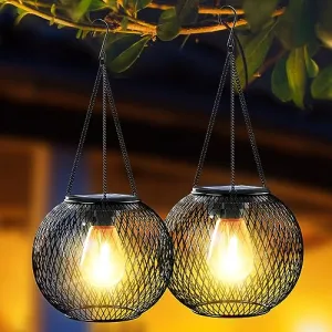 Solar Lanterns Outdoor, Ortiny Upgraded Solar Lights for Outside Decorative Outdoor Hanging Lights for Halloween Christmas Waterproof Solar Lanterns Lighting for Yard Garden Patio Pathway Tree,2 Pack