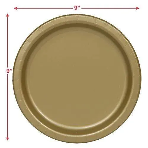 Solid Gold Colored Paper Dinner Plates and Luncheon Napkins, Gold Party Supplies and Table Decorations (Serves 16)