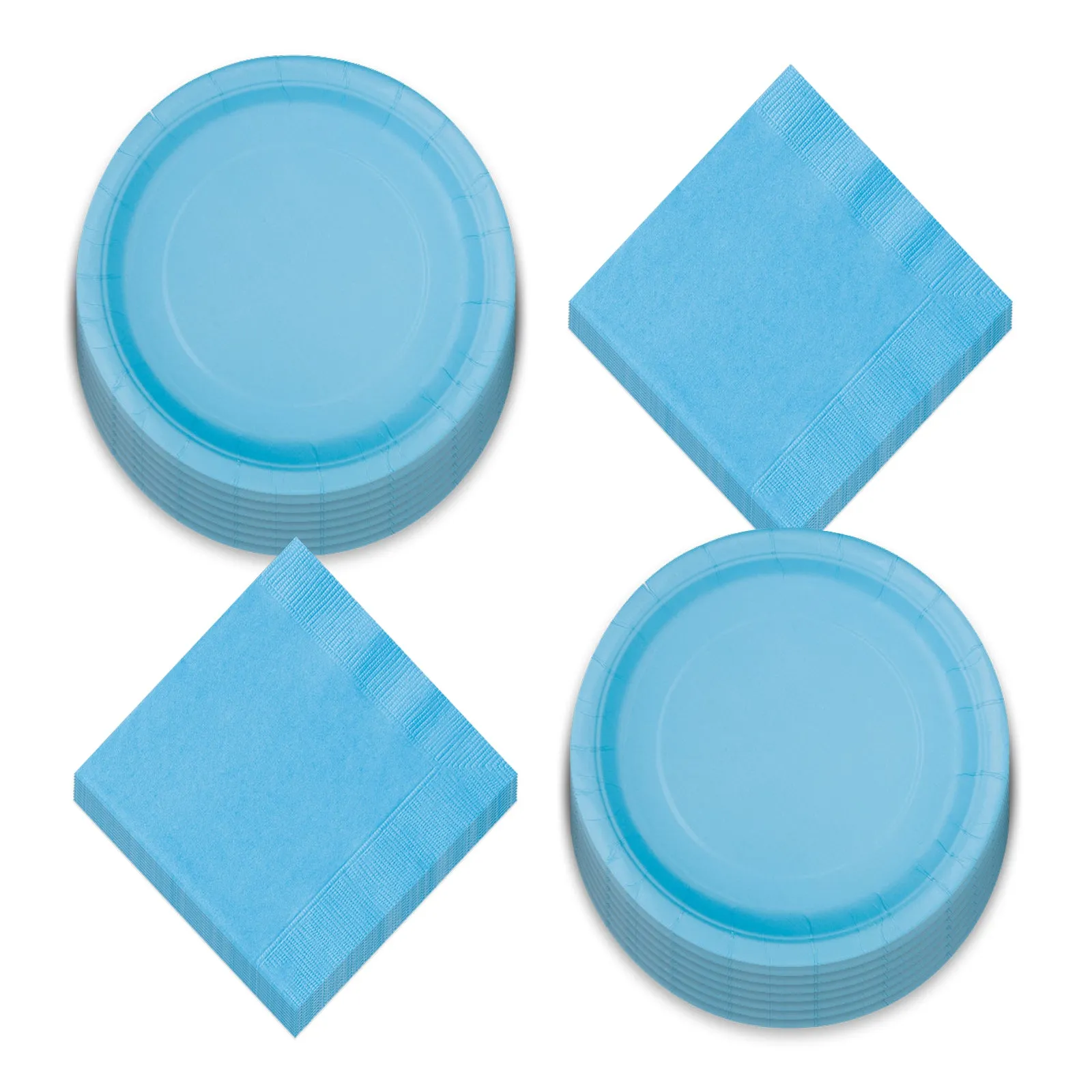 Solid Pale Blue Paper Dinner Plates and Luncheon Napkins for Blue Party Supplies and Baby Shower Decorations (Serves 16)