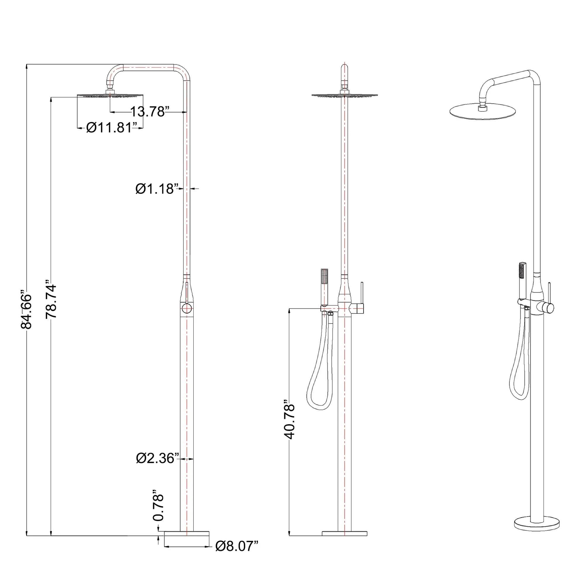 Stainless Steel Freestanding Outdoor Shower for Poolside/Patio Drench Shower JK0159