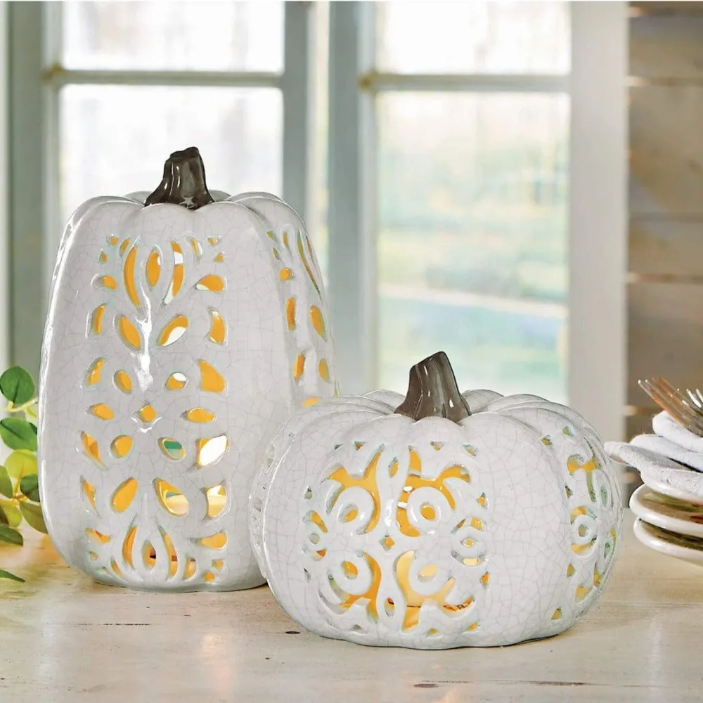 White Ceramic Pumpkin Lantern